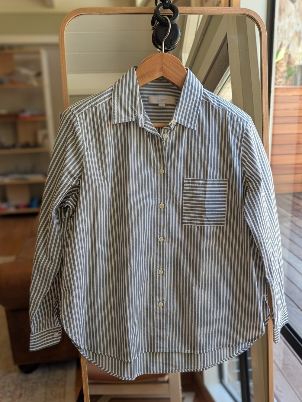 Loft Women's Striped Shirt In Green Stripe